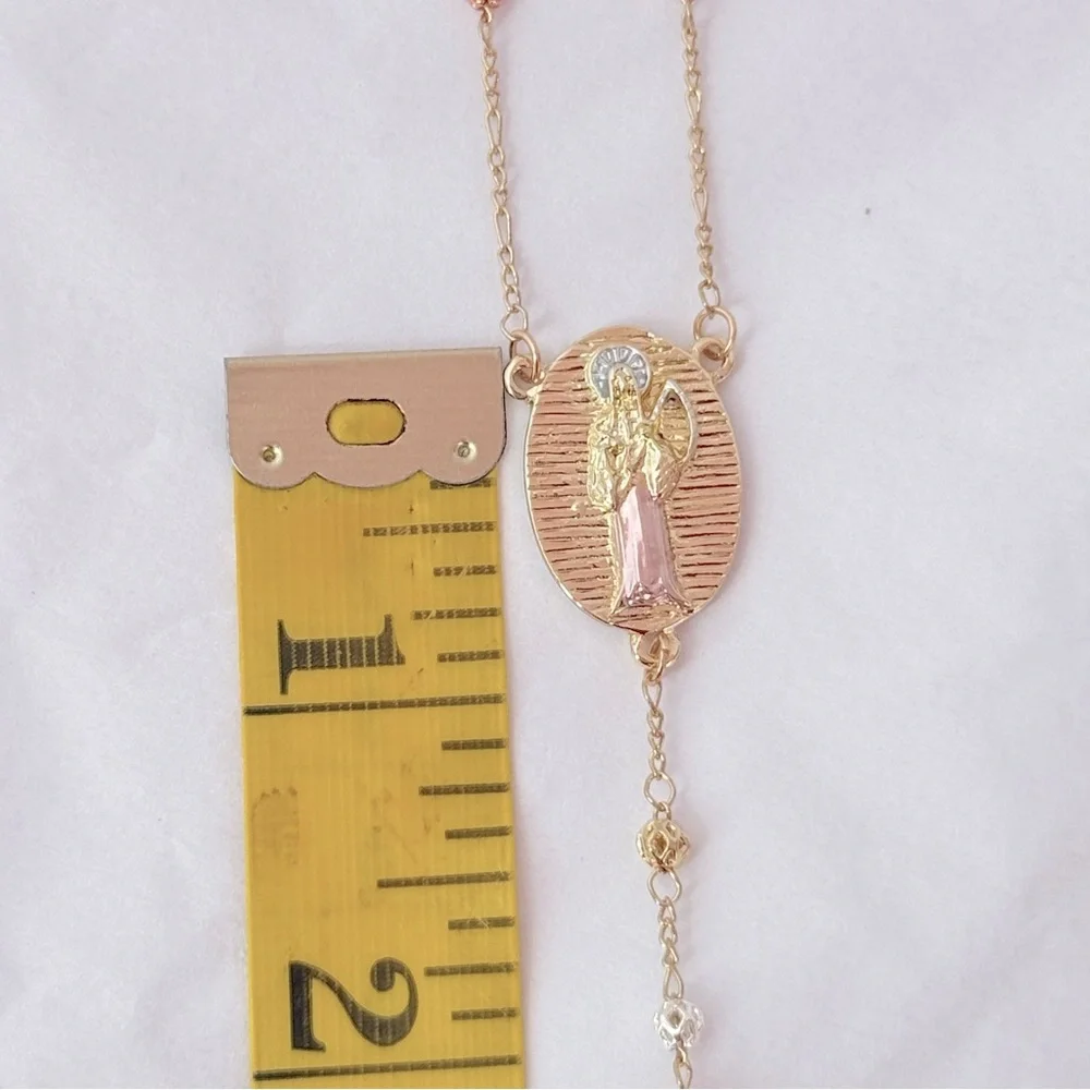 New, Rosary, tricolor Laminated Gold‎ with image of the holy death. unisex